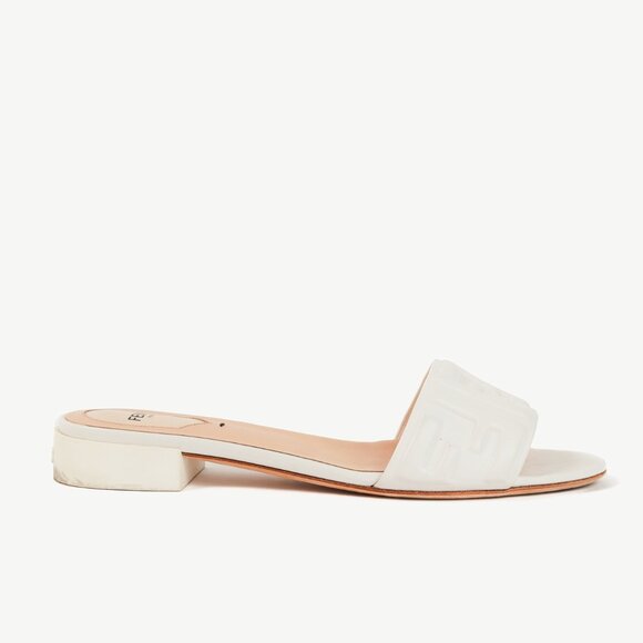 Fendi White FF-Embossed Leather Mules - Picture 2 of 10